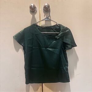Elegant Asymmetrical Satin Green Women's Top